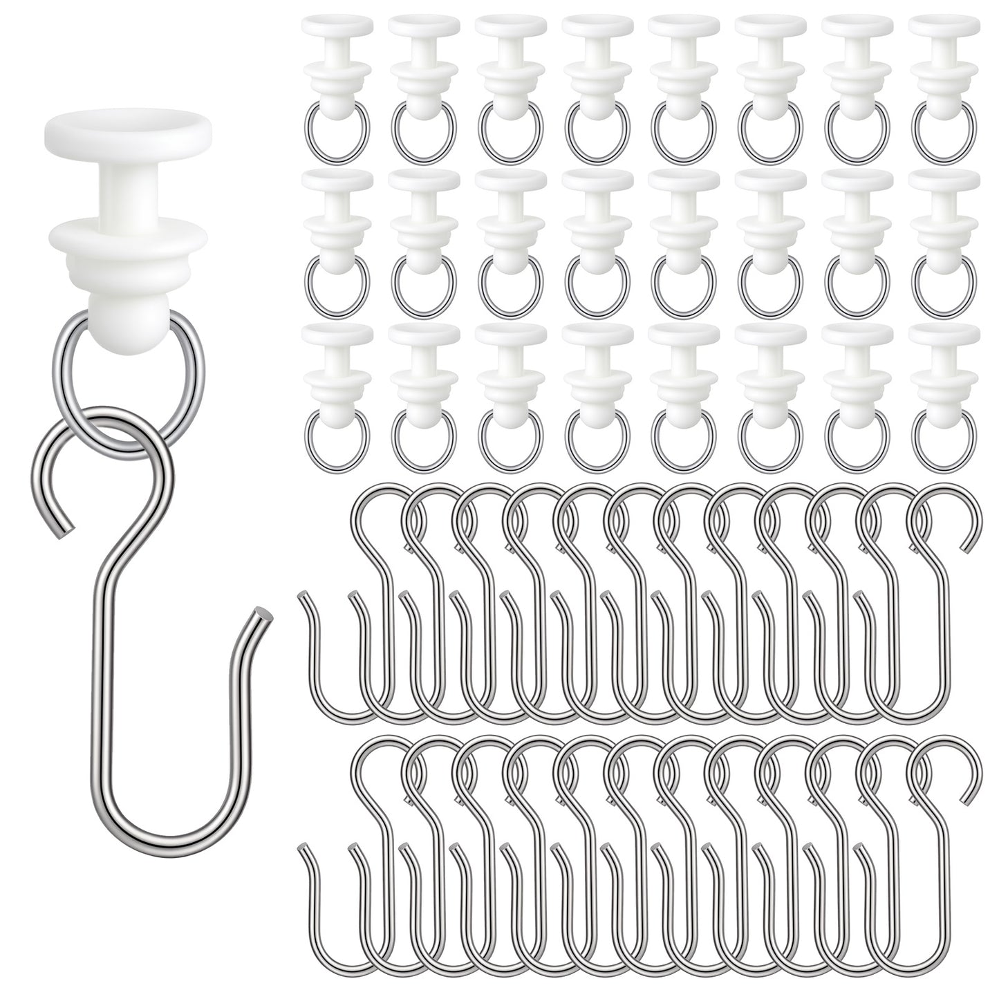 Thinp 100 Pcs Shower Curtain Track Hooks & Curtain Track Gliders Set, Ceiling Mount Sliding Tracks S Hooks and Plastic Rollers Set for Drape Rails and Straight Curved Tracks System