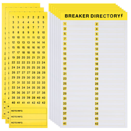 10 Sheets Circuit Breaker Labels, 7 Sheets Breaker Catalog Stickers with 3 Sheets Number Stickers Self-Adhesive Electrical Panel Labels (Yellow White)