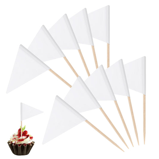 100 Pack Flag Toothpicks Blank Toothpick Flags Cheese Markers Flag Cupcake Toppers Sticks Food Labels for Party Buffet Food Tags for Party Food Decoration, White