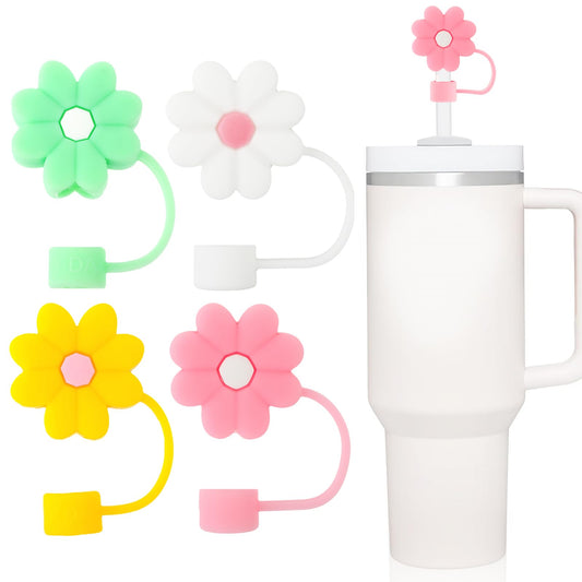Aster 4Pcs Straw Cover Cap for Stanley Cup, Silicone Flower Straw Topper Compatible with 30&40 Oz Tumbler with Handle, Reusable Straw Tips Lids for Protects The Cup Straw from Dust