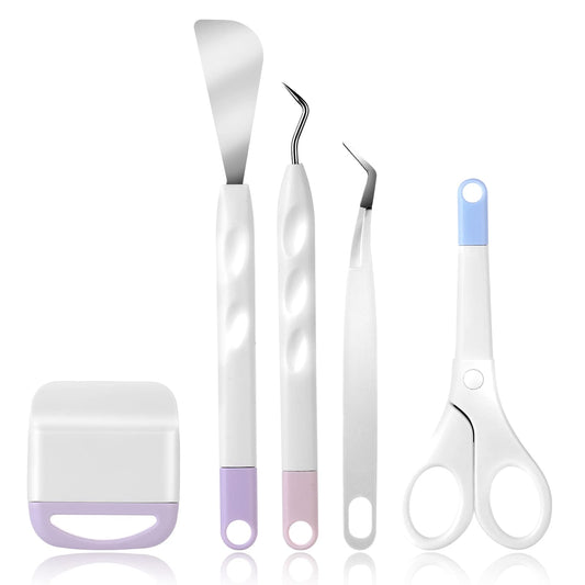 ASTER Vinyl Weeding Tools Set for Craft, 5pcs Cardstock Crafting Basic Tools Kit Weeding Remover Tool Set Including Wire Hook Tweezers Spatula for DIY Embossing Engraving Silhouette Scrapbooking