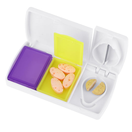 Aster Small Pill Cutter, Pill Splitter, Pill Cutter Splitter for Small and Tiny Pills for Vitamins, Tablets, Portable Travel Medicine Cutter for Purse, Pocket (White, Purple, Yellow)