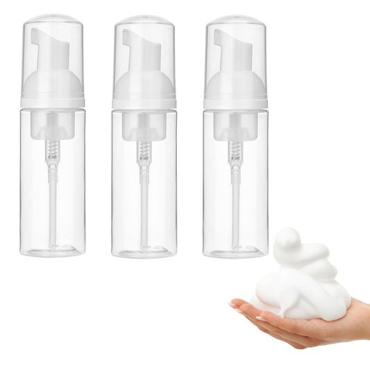 ZEYIYER 3PCS 50 Ml Foam Pump Bottle, Foam Dispenser Bottle, Plastic Empty Foaming Bottle Travel Size Foam Soap Dispenser, Pump Bottle Dispenser for Cleaners Soap Shampoo(Clear)