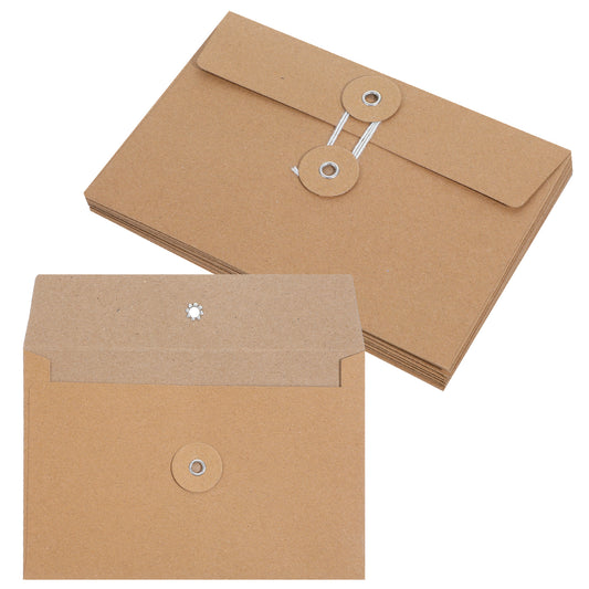 10 Pcs Brown Paper Envelopes with String Tie Closure Project Pockets Document Organizer Intage Sack Paper Envelopes for Mail Postcard Bills Invitation 6.7x4.5 Inch
