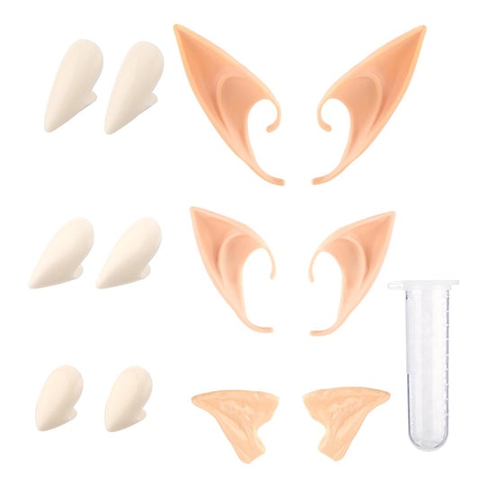ASTER 3 Pairs Elf Ears,3 Size Fairy Ears with Vampire Teeth Fangs,Halloween Cosplay Custume Prop Elf Pointed Ears Elven Ears Halloween Dress Up Accessories for 2023 Halloween Christmas Party