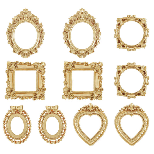 10 Pcs Mini Gold Frames, Vintage Tiny Picture Frames, Multi Shapes Mini Frame, Tiny Antique Frame for DIY Jewelry Display Photography Wall Decor
