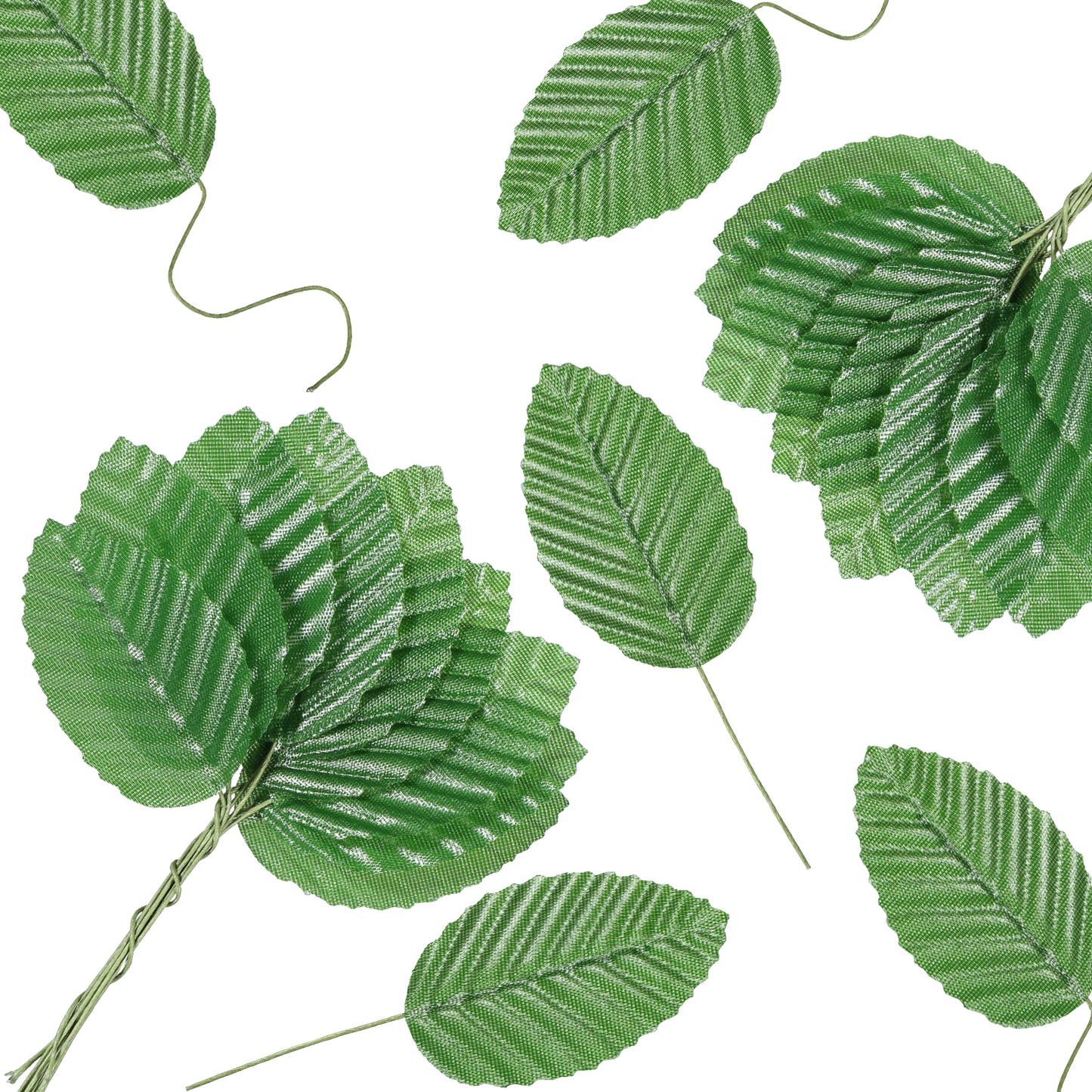 Dplolng 50 Pcs Fake Green Leaves,Artificial Silk Leaves Green Leave for Flower Arrangements Crafts Faux Wired Single Rose Leaf for DIY Wedding Corsage Party Home Decoration Banquet