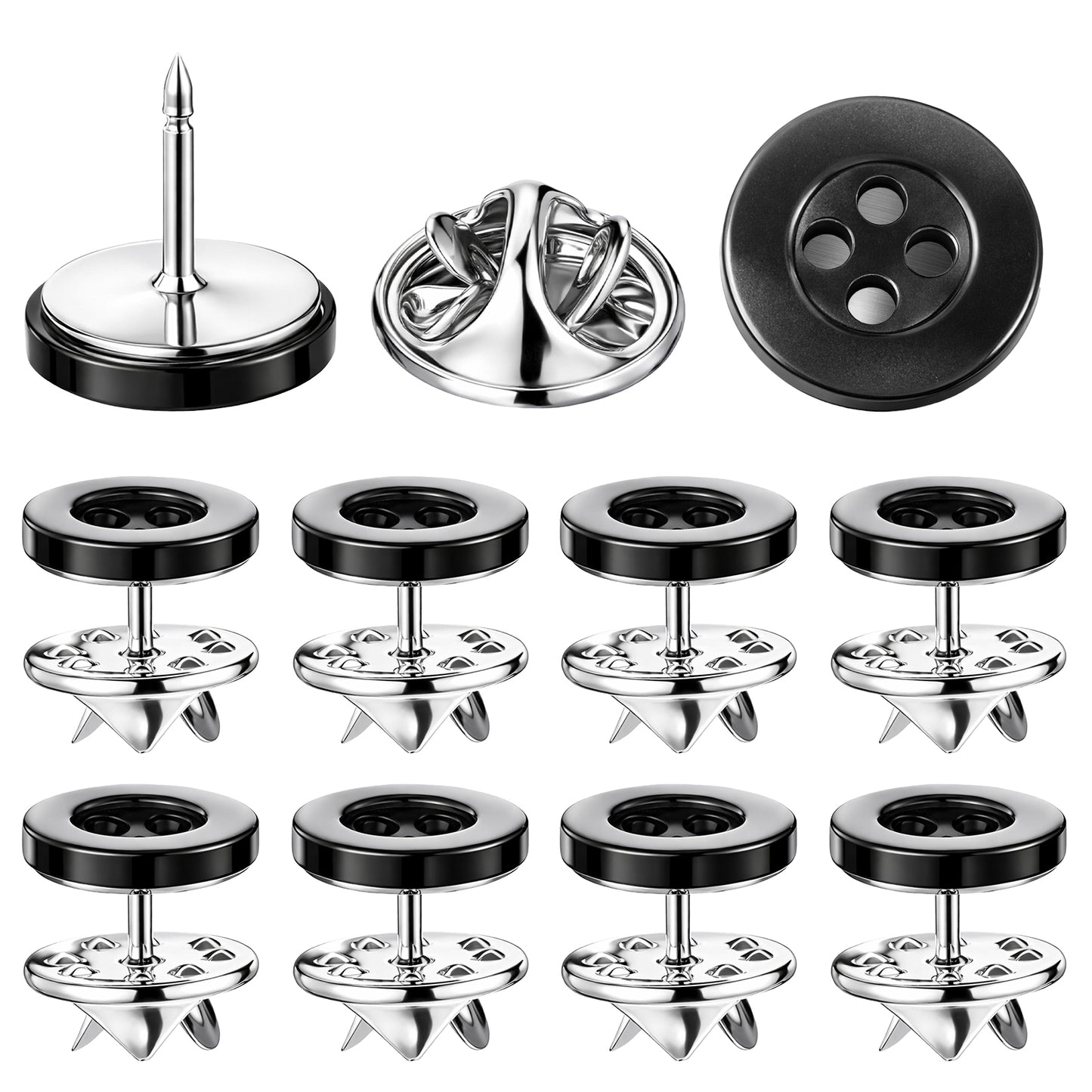 10 Set No Sewing Shirt Buttons,Detachable Decorative Button,4-Hole Cover up Buttons,Mini No Sew Black Button,Shirt Brooch Buttone,Reusable Replacement Buttone for Shirts Hats Pants Tighten Clothes