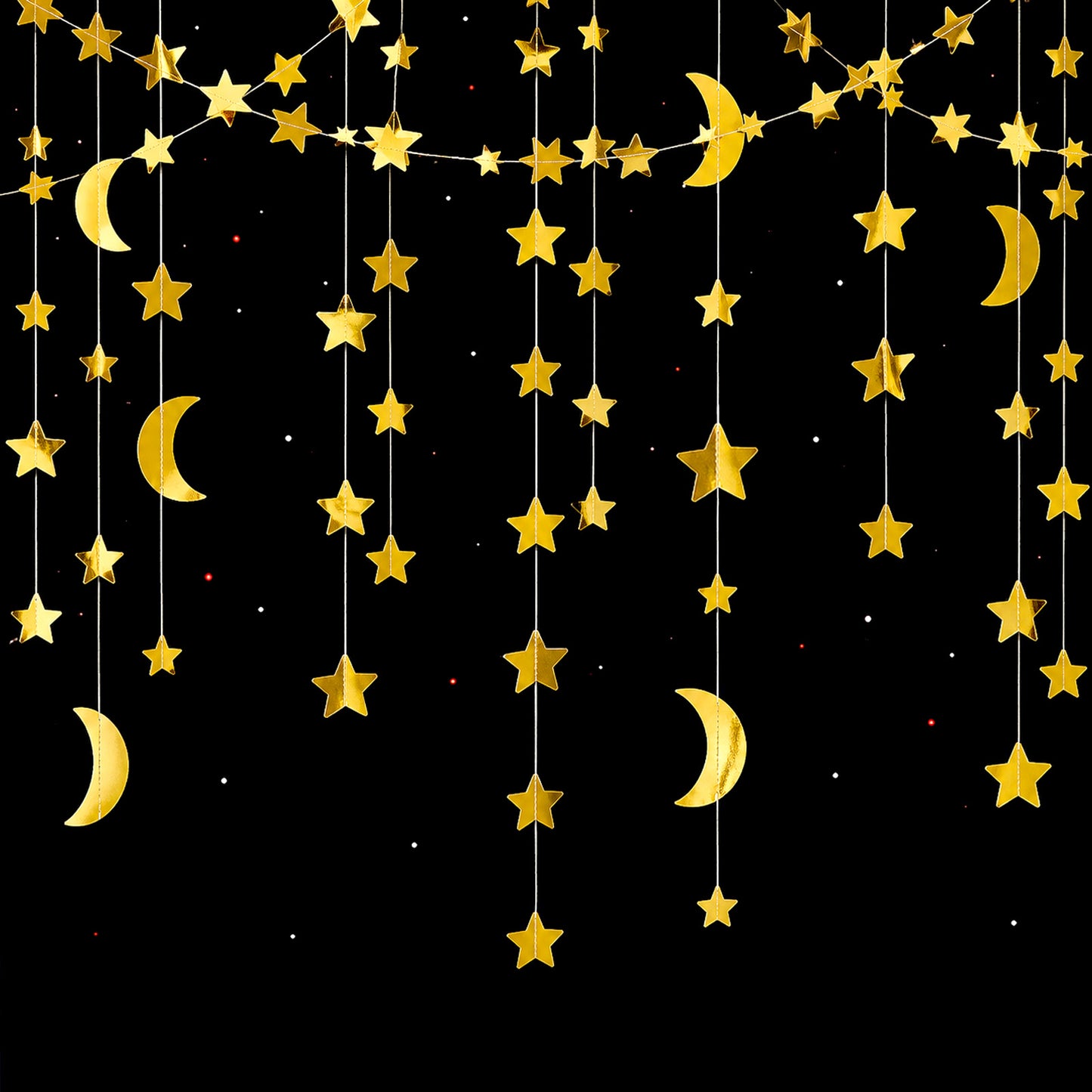 ZEYIYER Gold Star Moon Garlands, 52Ft Stars and Moon Party Decorations, Twinkle Star Paper Streamers Hanging Banners, Hanging Stars Decorations for Wedding, Birthday, Graduation, Party, Halloween, Chr