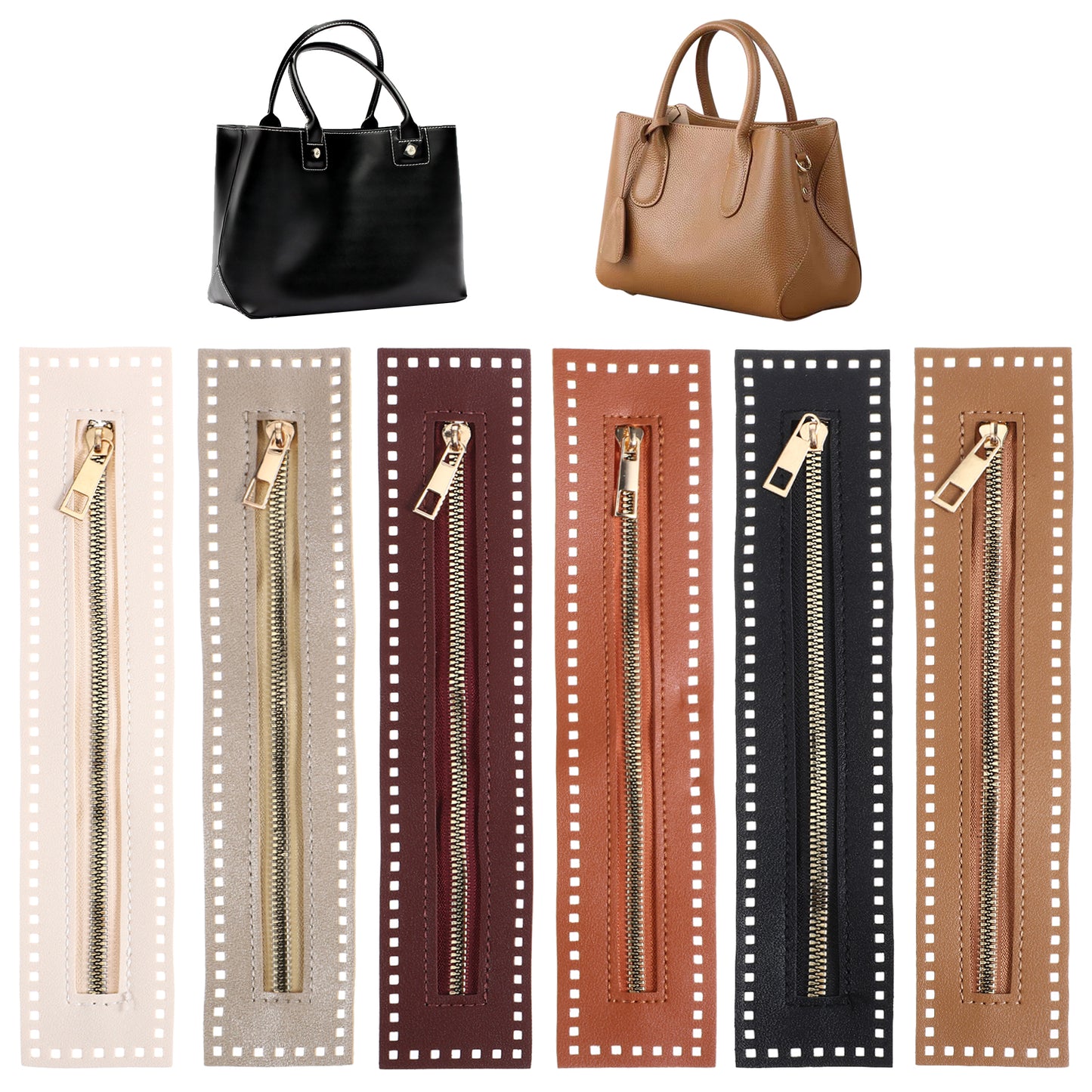 6Pcs Premium PU Leather Zippers, 10.6 Inch Leather Sewing Zipper Frame with Holes Handmade Bag Repair Close End Zipper Frame for DIY Purse Sewing Handicraft Sew Jeans Accessories