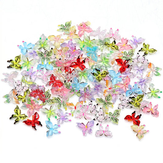 Axafazup 100 PCS Resin Butterflies, Miniature Butterflies for Crafts, Mini Resin Animals Fairy Garden Micro Landscaping Decoration, Mixed Color Acrylic Butterfly 0.35x0.39 Inch