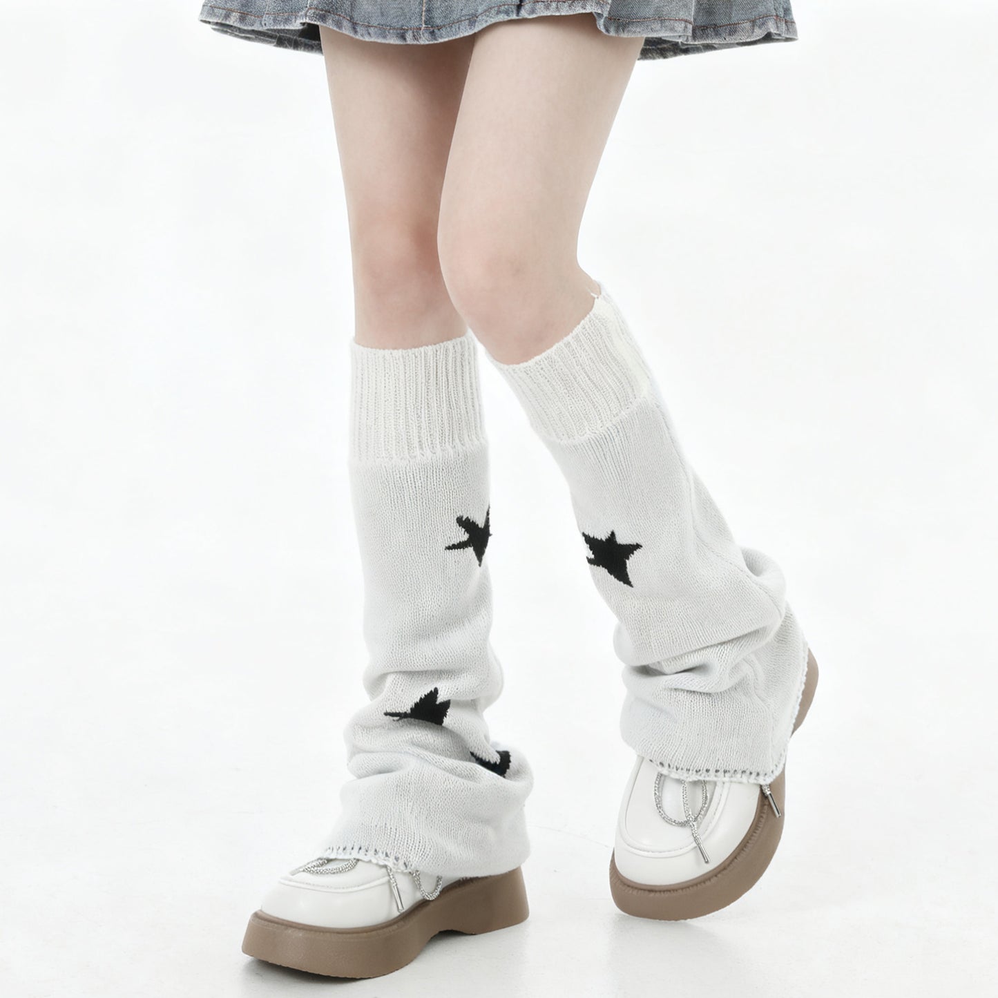 1 Pairs Leg Warmers for Women, Leg Warmers Ribbed Knitted Long Goth Lolita Knit Long Socks Double-Sided Wearable Black White