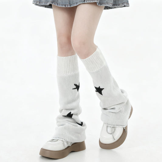 1 Pairs Leg Warmers for Women, Leg Warmers Ribbed Knitted Long Goth Lolita Knit Long Socks Double-Sided Wearable Black White