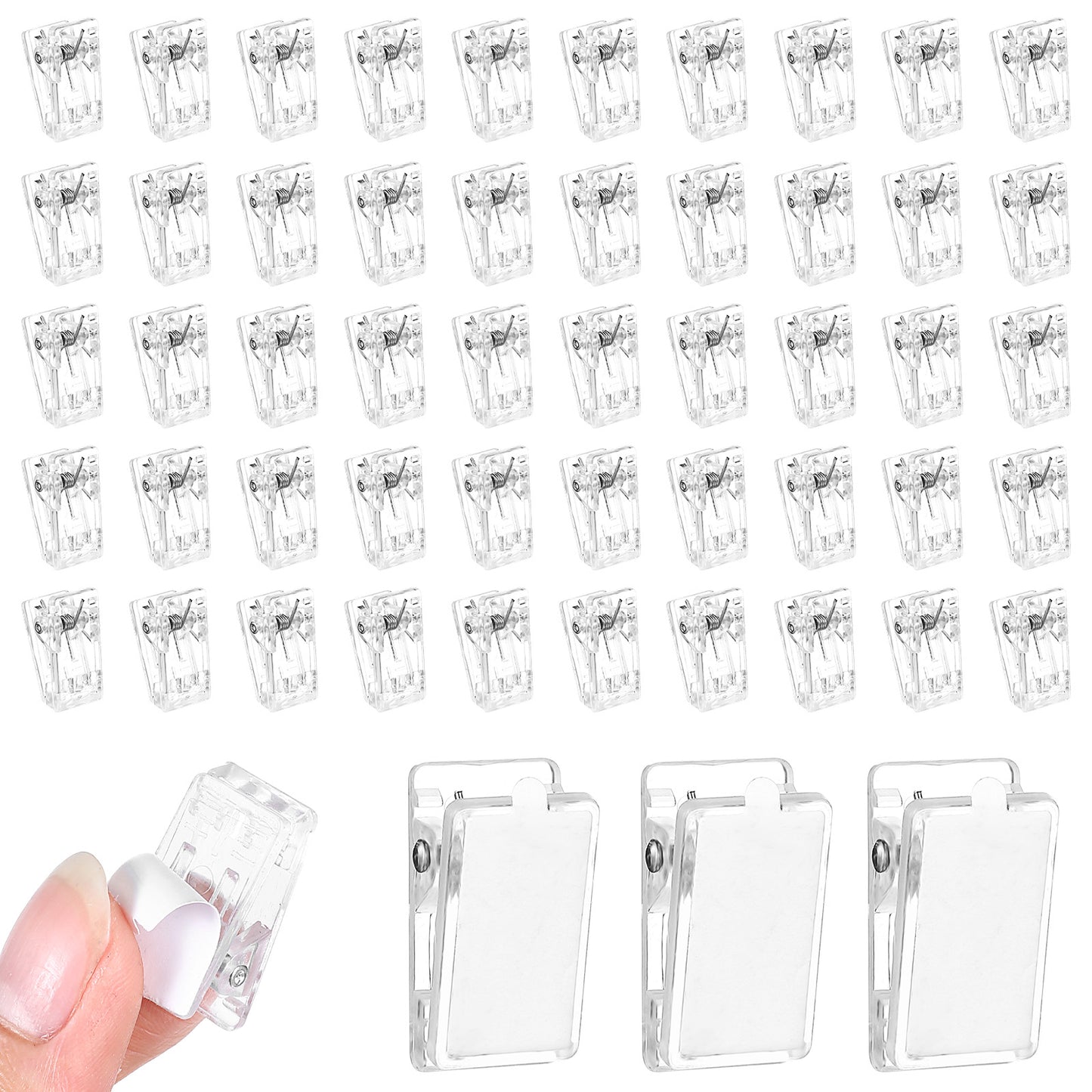 YQQYG 50 Pieces Adhesive Clips, Self Adhesive Tapestry Clips, Sticky Wall Clips, Photo Clips, Poster Clips, Plastic Sticky Hanging Spring Clips for Office Poster Photo Decorations, Clear