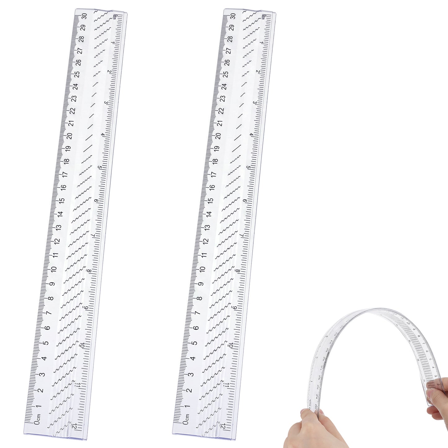 Grevosea 2 PCS Flexible Ruler, 30cm Clear Plastic Ruler Soft Bendable Rulers with Centimeters and Inches for Kids and Adults School Classroom Office Supplies (Style B)