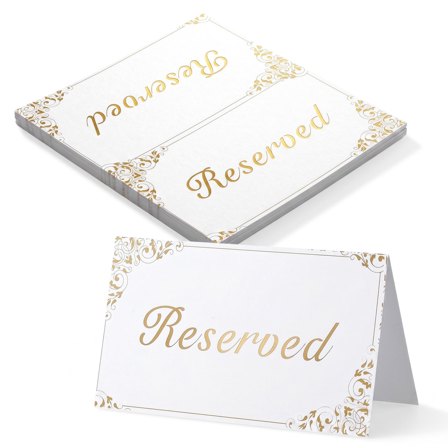 20 Pack Gold Reserved Table Signs for Wedding, Party, Restaurant, White Paper Tent Cards, Double Sided Place Cards, Elegant Event Accessories