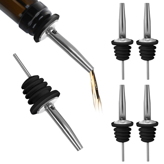 ASTER 6 Pieces Bottle Speed Pourers, Stainless Steel Liquor Pourers Bottle Dispenser for Wine Spirits Alcohol Olive Oil Syrup Bottles with Rubber Stopper