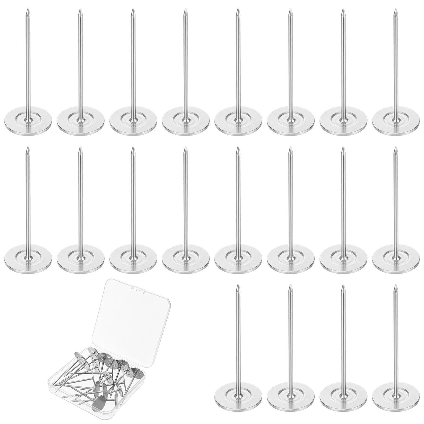 20 Pcs Long Push Pins with Plastic Box, 2 Inch Long Thumb Tacks, Heavy Duty Push Pins, Flat Head Furniture Nails Tacks, Decorative Upholstery Pin for Wall Furniture Sofa Headboard(Silver)
