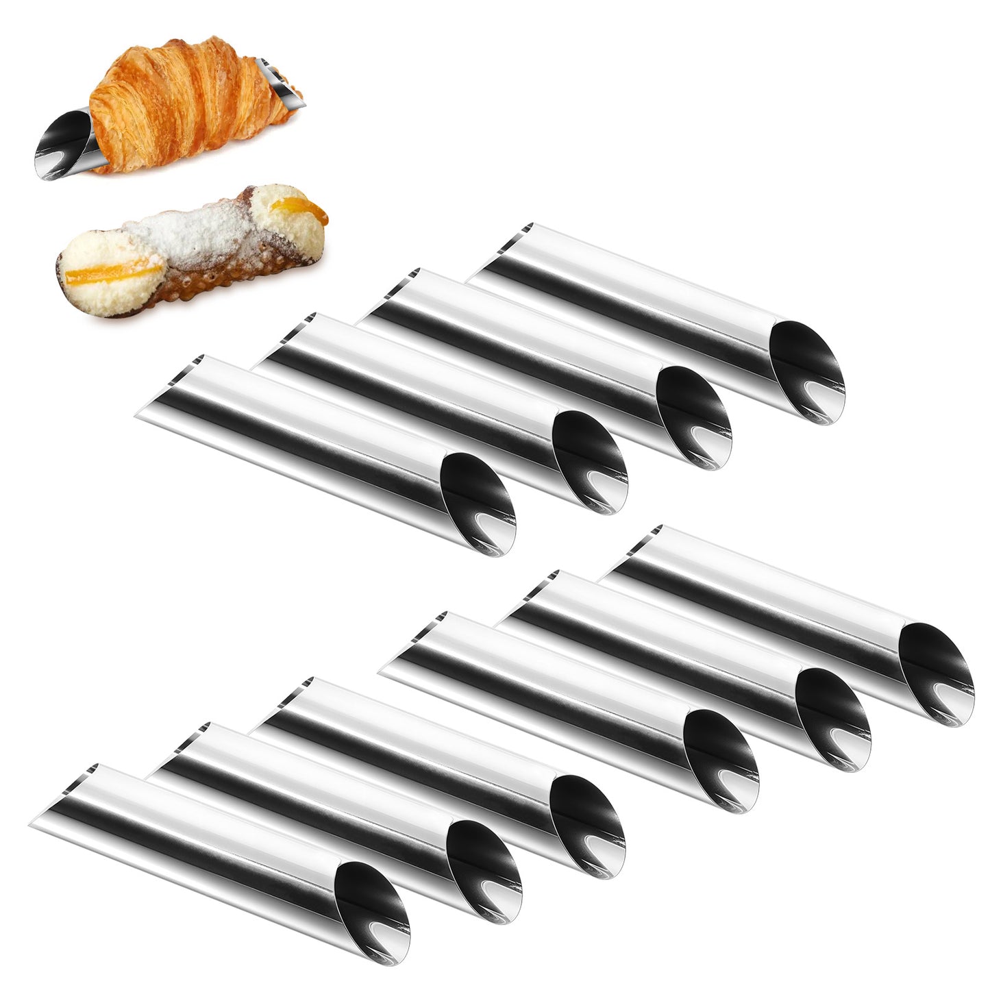 10 Pcs 5 inch Cannoli Tubes Molds, Large Stainless Steel Cannolis Tubes, Non-Stick Cannoli Forms Cream Horn Danish Pastry Molds for Croissant Shell Cream Roll