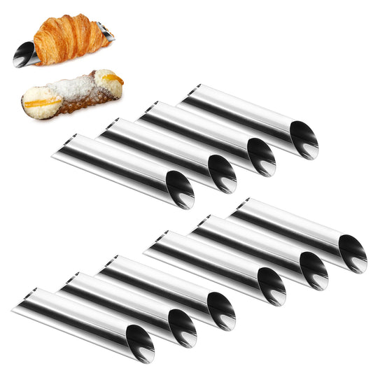 10 Pcs 5 inch Cannoli Tubes Molds, Large Stainless Steel Cannolis Tubes, Non-Stick Cannoli Forms Cream Horn Danish Pastry Molds for Croissant Shell Cream Roll