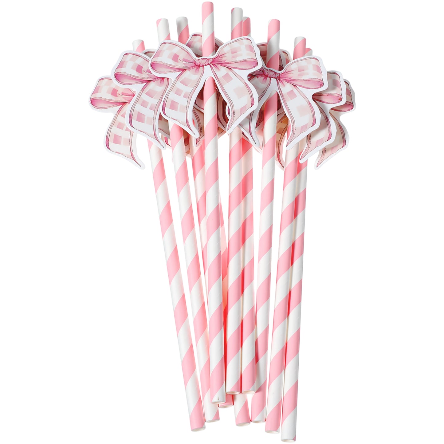 30Pcs Pink Bow Paper Straws for Drinking, Cute Pink Bow Party Straws Bulk for Juice Coffee Tea Cocktail Milkshake, Summer Pastel Theme Party Supplies for Birthday Wedding Picnic