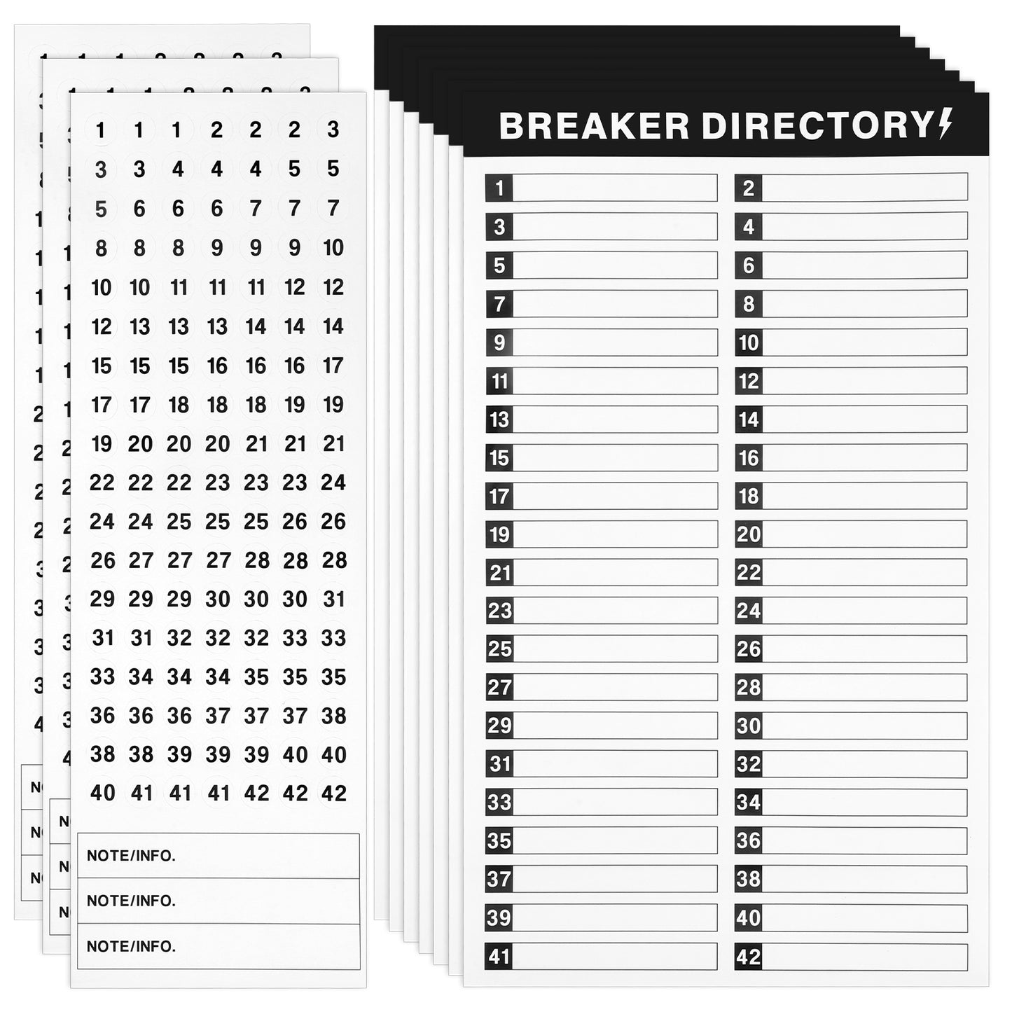 10 Sheets Circuit Breaker Labels, 7sheets Breaker Catalog Stickers 3 Sheets Number Stickers Self-Adhesive Electrical Panel Labels (Black White)