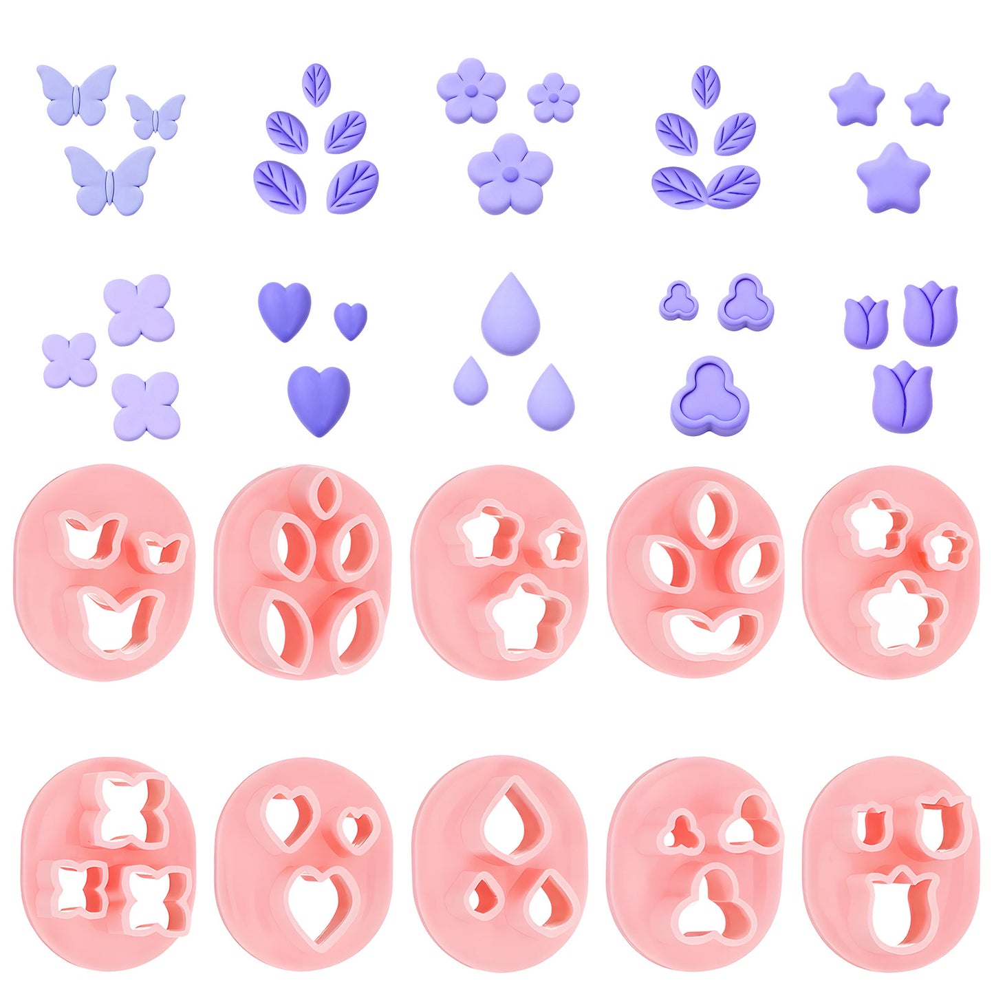 Azefnuhk 10 PCS Polymer Clay Cutters, Flower Petal Clay Cutter for Earrings Making 10 Shapes Floral Leaf Butterfly Heart Clay Molds DIY Jewelry Tools