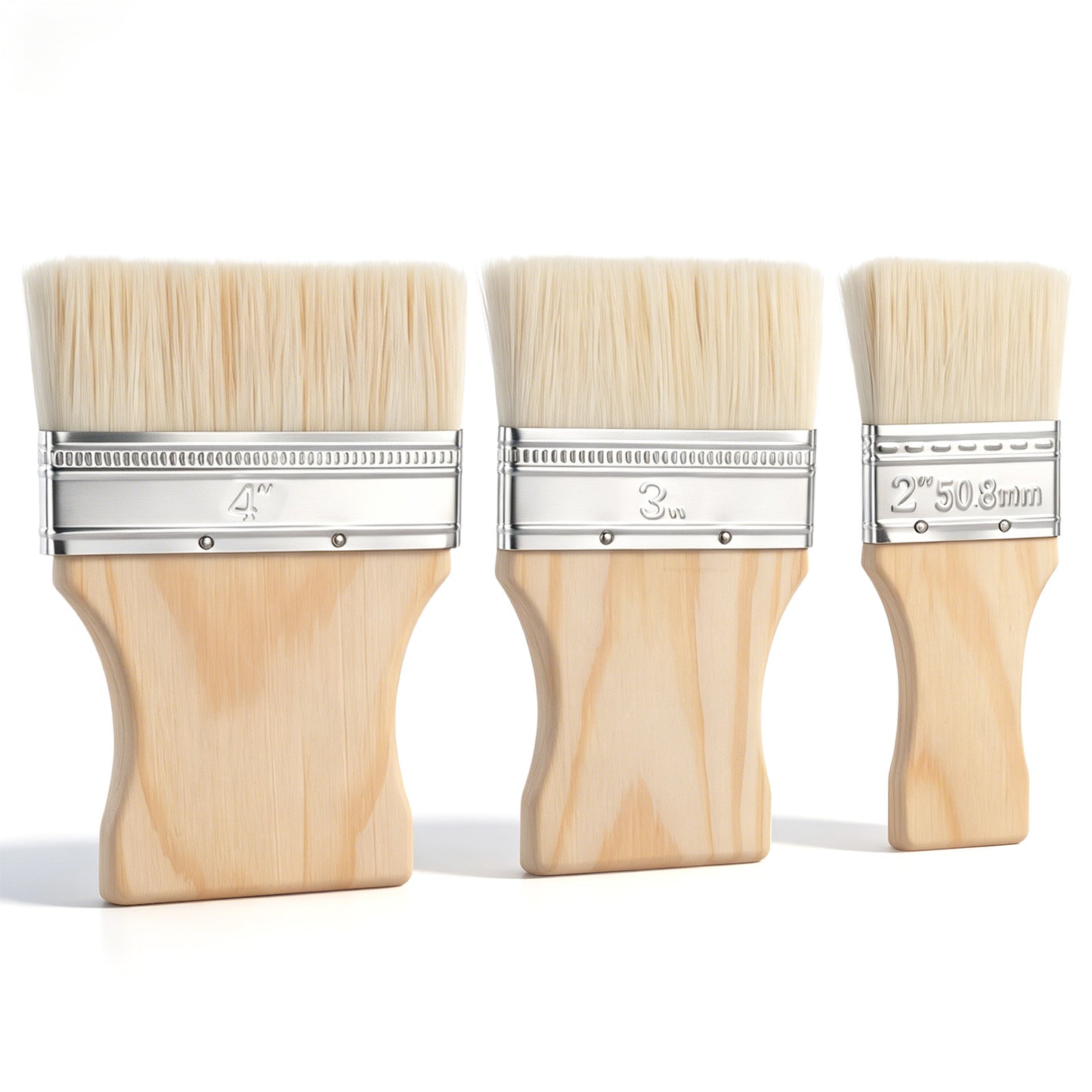 ZEYIYER 3Pcs Paint Brush Set, 2/3/4 inch Wide Paint Brush with Wood Handle, Flat Art Painting Brushes for Wall Door Cabinets Fences Furniture Acrylic