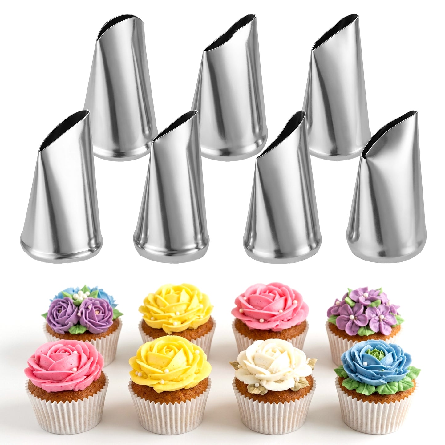 7 Pcs Rose Flower Piping Tips, Stainless Steel Petal Icing Tips Fondant Rose Nozzle Pastry Tools for Cake Decorating