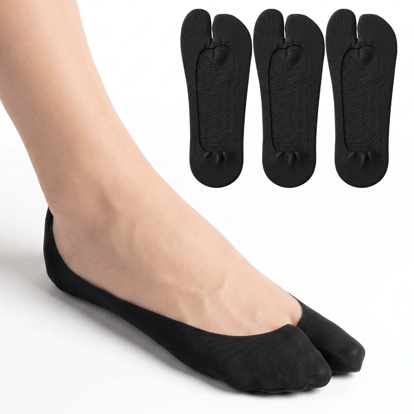 3 Pairs Tabi Socks Women, Split Toe Design, Non-Slip Low Cut Socks for Tabi Shoes and Flats, Black