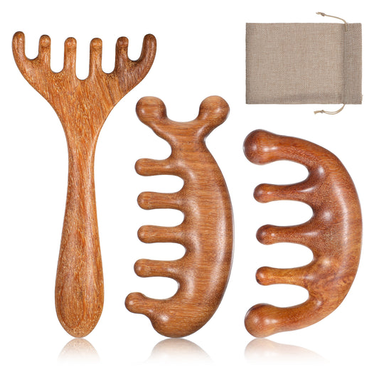 Axafazup 3 PCS Wood Comb Set, Wooden Scalp Massager Comb for Scalp Gua Sha, Head Massage Tools for Relaxation & Hair Growth Mother Gaughter Wife Gift