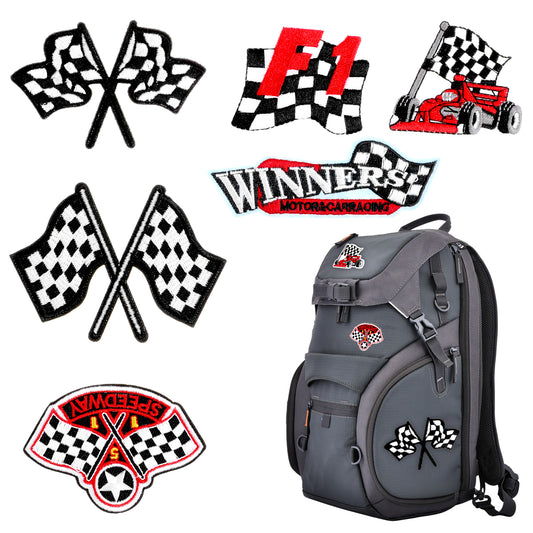 LLOUSSAK 6pcs F1 Cars Iron On Patches, Racing Patches, Lightning Patches, Ferrari Patch Embroidered Iron On Patches for Jackets, Jeans, Hats, Bags, DIY Craft Projects