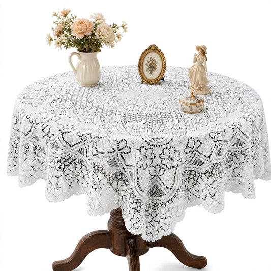 Axafazup Square Lace Tablecloth 35x35 Inch, Vintage White Crochet Table Cover for Round Coffee Table, White Laces Embroidered Tablecloth for Wedding Rectangle Tables and Furniture Decor