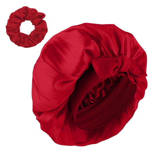 1 x Silk Bonnet Sleep Cap, Silk Sleep Cap, Adjustable Night Sleep Hat, Soft Satin Hair Cap with Elastic Band, Non-Slip Bonnet Sleep Cap for Women and Girls (Red)