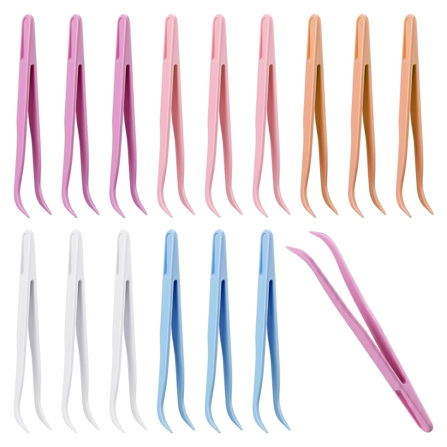 Pack of 15 Plastic Tweezers Colourful Craft Tweezers Set