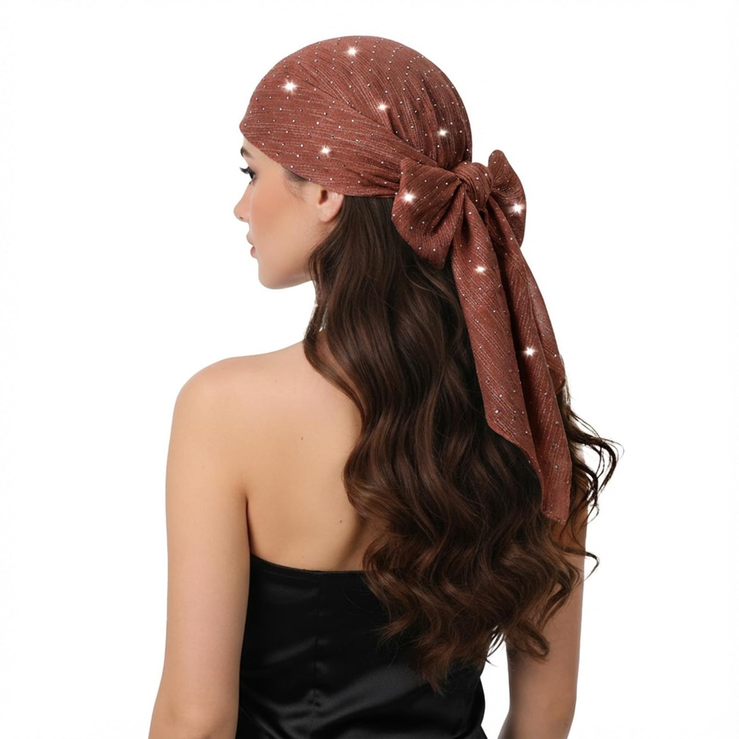 CIATBYYJ Pack of 1 Blitz Pearl Headscarf for Women, Hair Scarf Made of Polyester, Soft Bandana, Carnival, Decorative Silk Scarf, Light Coffee, 80 × 80 cm