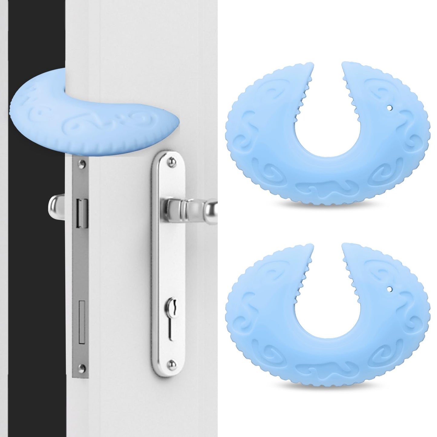 Aster Door Slam Stopper, Durable Silicone Door Stoppers for Kids, Door Finger Pinch Guard, Anti Door Slam Prevents Finger Pinch Injuries and Lockout, Baby Safety Finger Protectors, Blue, 2 Packs