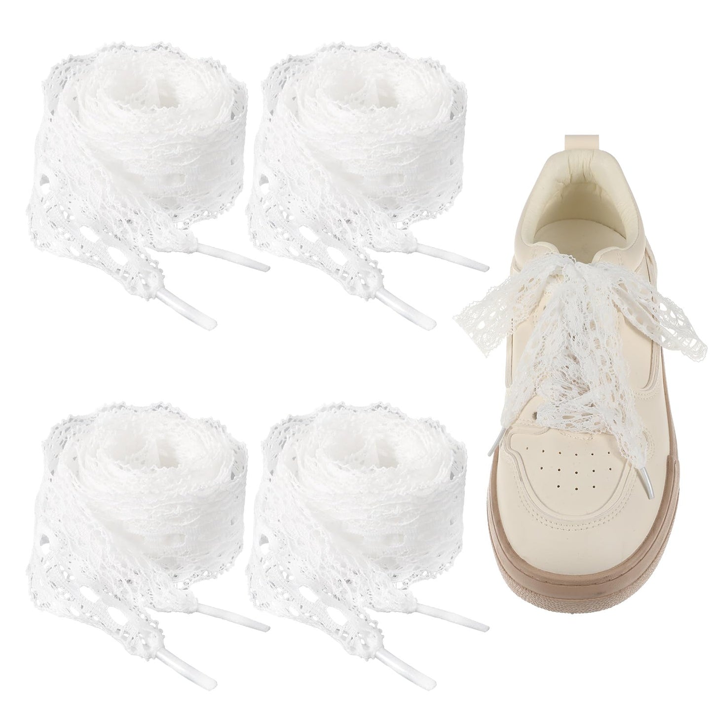 2 Pairs of Lace Laces, White, Wide Laces Lace White Lace Laces