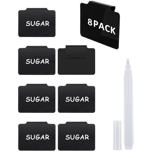 ASTER 8 Pieces Basket Label Clip On - Label Holders for Pantry Basket or Storage Bins, Baskets Chalkboard Labels Holder Home Basket Clips with 1PCS White Chalk Markers