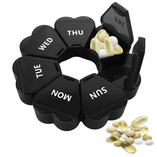 Aster Weekly Pill Organizer, Pill Case 7 Day, Daily Vitamin Containers Large Capacity Compartments, 7 Day Travel Pill Box, Medication Organizer, Pill Containers for Fish Oil Medicine Supplements