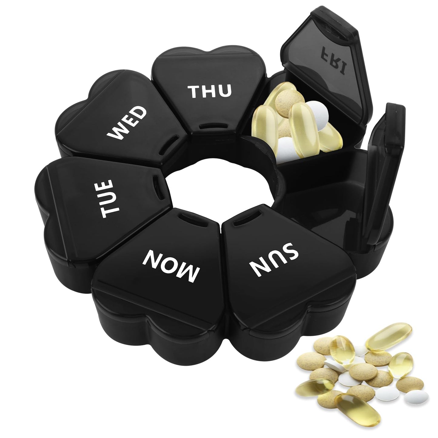 Aster Weekly Pill Organizer, Pill Case 7 Day, Daily Vitamin Containers Large Capacity Compartments, 7 Day Travel Pill Box, Medication Organizer, Pill Containers for Fish Oil Medicine Supplements