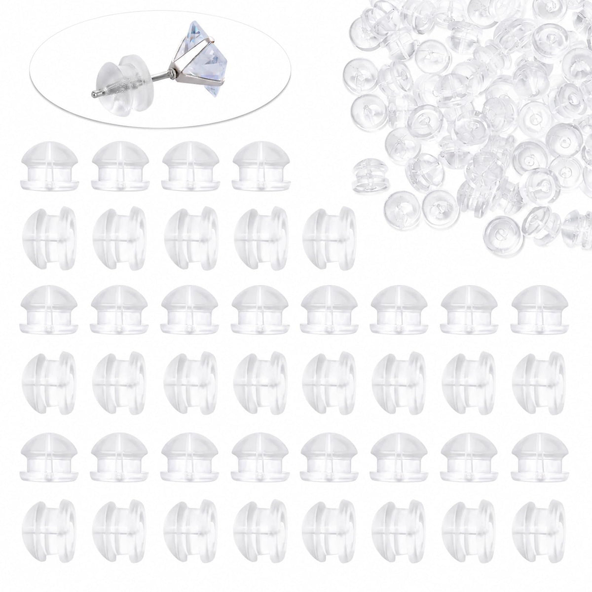 Pack of 100 Transparent Earring Closure Silicone for Women Earrings Studs