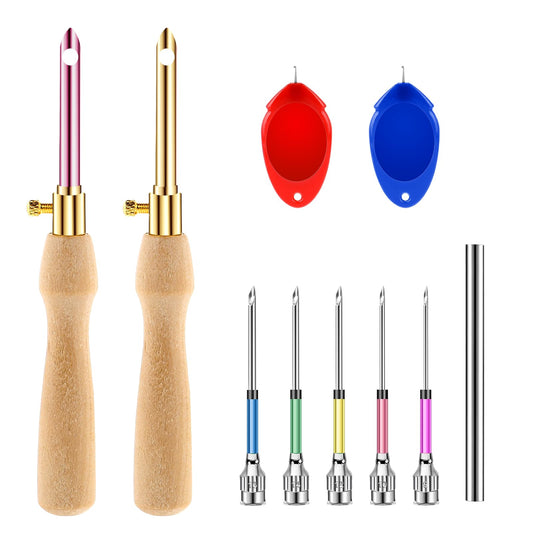 10 Pcs Punch Needle Kit Adjustable Punch Needle Tool 7 Size Punch Needle with Wooden Handles Embroidery Stitching Punch Needles Set Needle Punch Kit for Adults Beginner