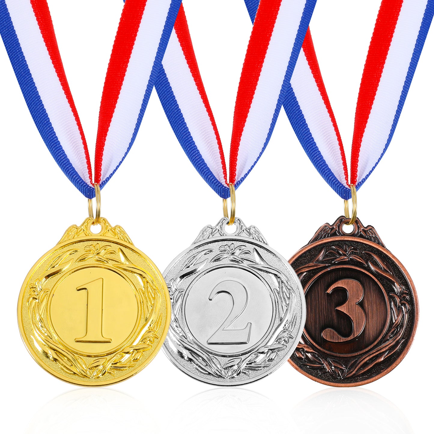 Aysatogc 3 PCS Gold Silver Bronze Medals, 1st 2nd 3rd Award Medals with Neck Ribbon Olympic Style Medals Prizes for Kids School Sports Meeting Sports Events or Celebration Souvenir (Metal, 2 Inch)