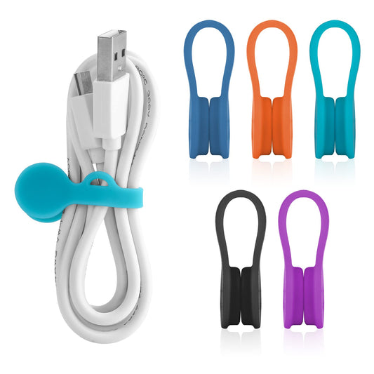 ASTER Cable Tie, 5 Pcs Reusable Fastening Silicone Cable Ties, Strong Magnet Cord Organizer for Cord/USB Cable, Clear, Durable