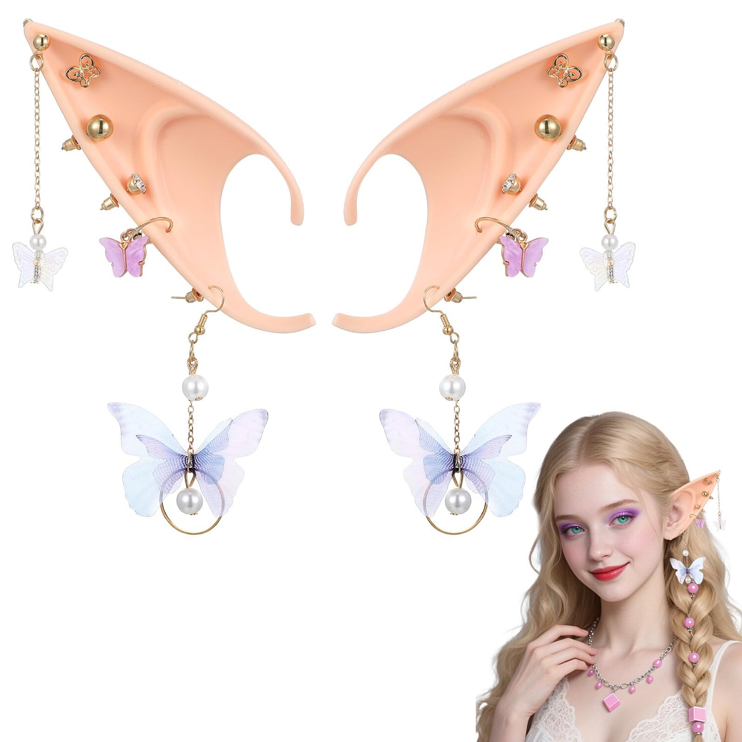 1 Pair of Soft Elf Ears, Latex Elf Ears, Fairy Ears, Adult Elf Ears, for Elf Cosplay, Christmas, Halloween, Carnival, Party Decorations Accessories