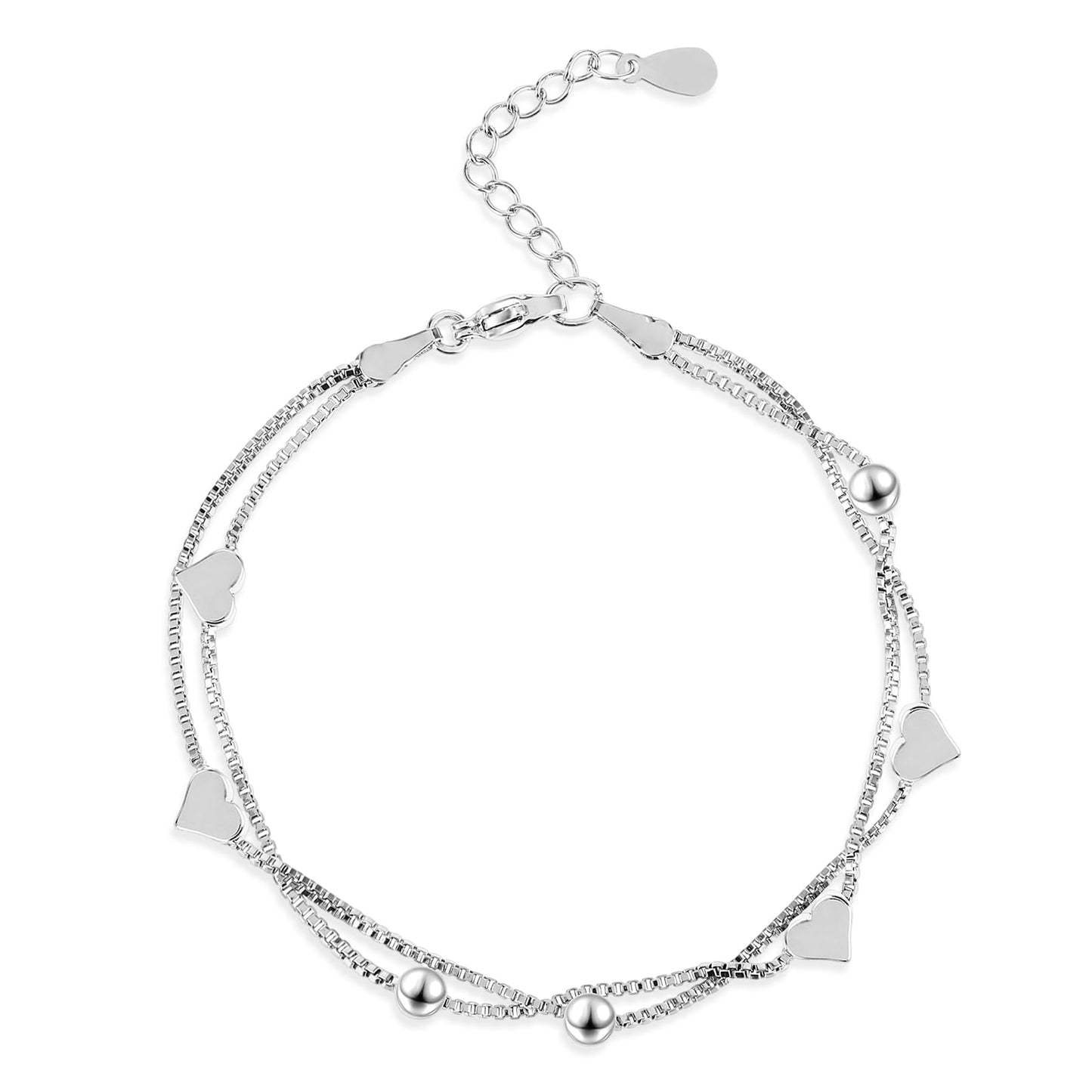 ASTER Silver Heart Bracelet Sterling Silver Bracelet for Women Girls Layered Charm Bracelets Silver Bracelets Friendship Bracelets for Girls Women's Jewellery
