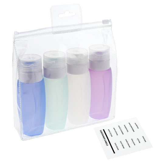 Travel Bottles for Toiletries, Abeillo 3 oz Leak Proof Refillable Silicone Travel Size Containers Toiletry Bottles with Labels, Squeezable Travel Accessories for Shampoo Conditioner Lotion (4Pack)