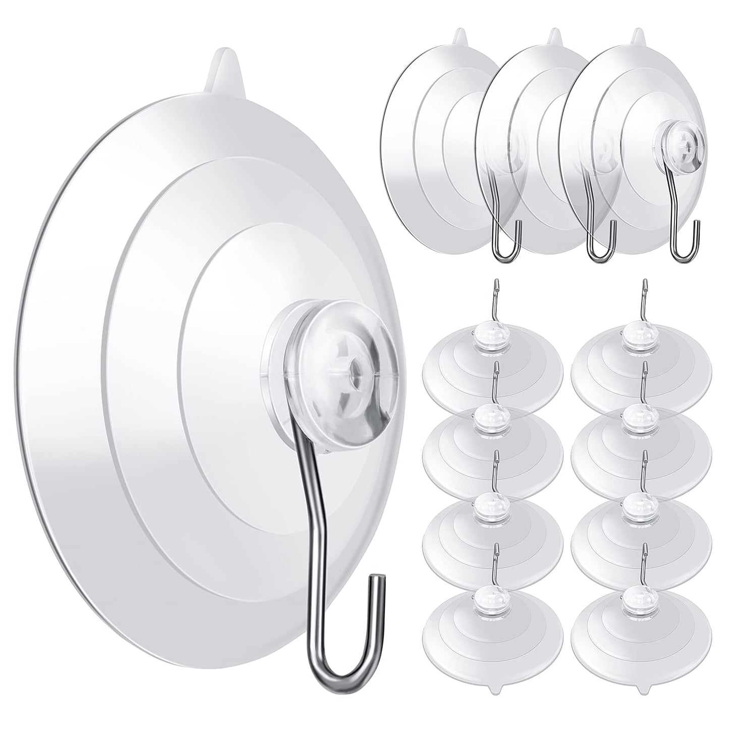 ASTER Hooks, 12 Packs Heavy Duty Wall Hooks for Hanging Removable Waterproof Bathroom Hooks Wall Hanging Suction Cups Sucker Hooks Transparent Hooks for Kitchen Glass Door (1.8Inch)