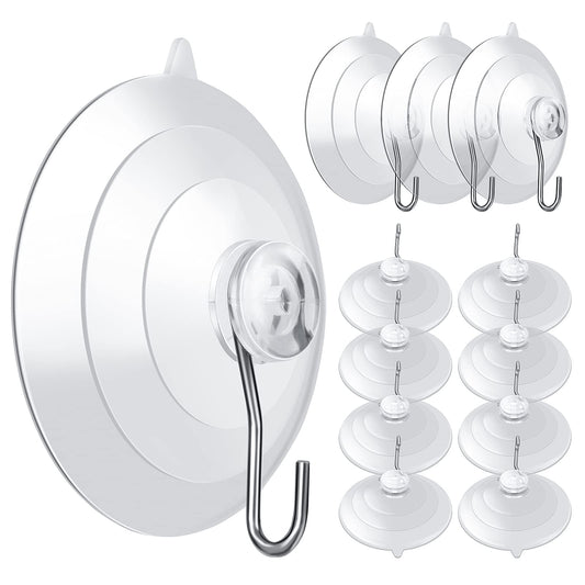 ASTER Hooks, 12 Packs Heavy Duty Wall Hooks for Hanging Removable Waterproof Bathroom Hooks Wall Hanging Suction Cups Sucker Hooks Transparent Hooks for Kitchen Glass Door (1.8Inch)